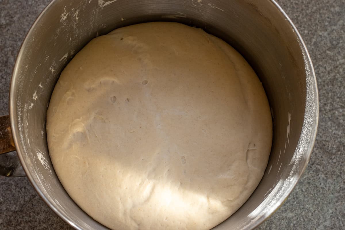 The dough after bulk fermentation.