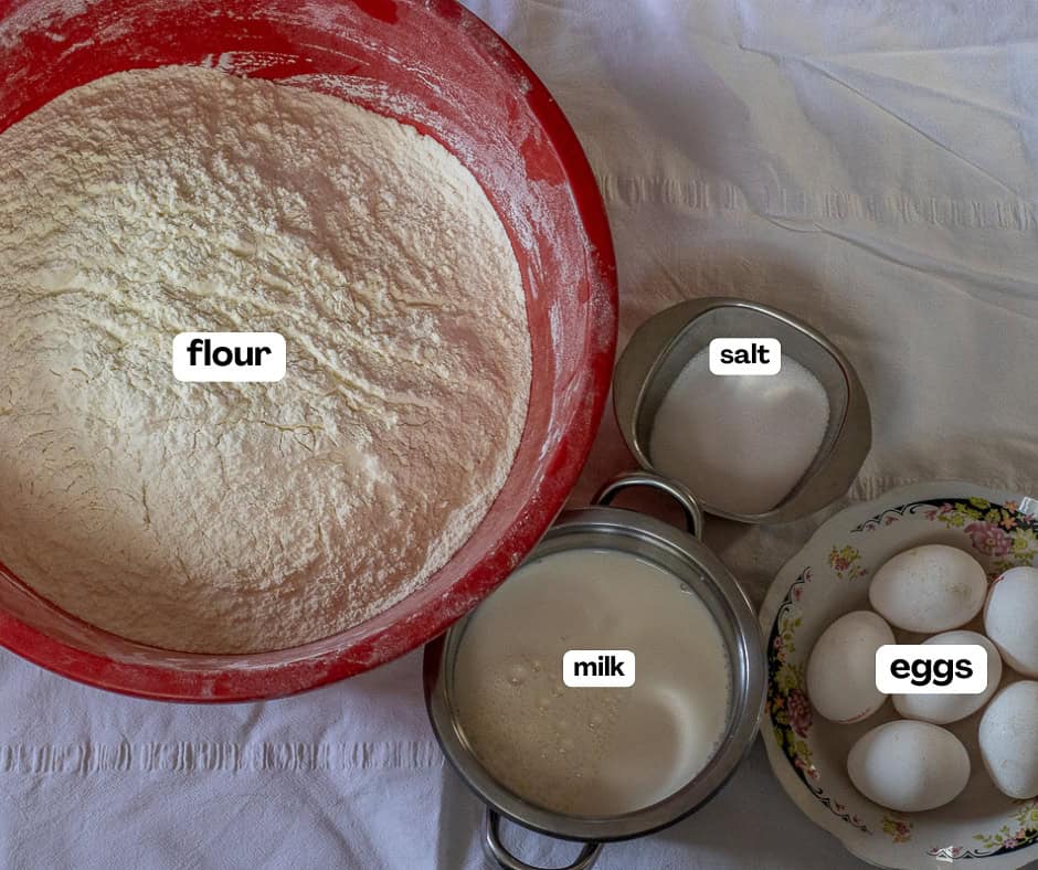 labelled picture of ingredients for eriste dough