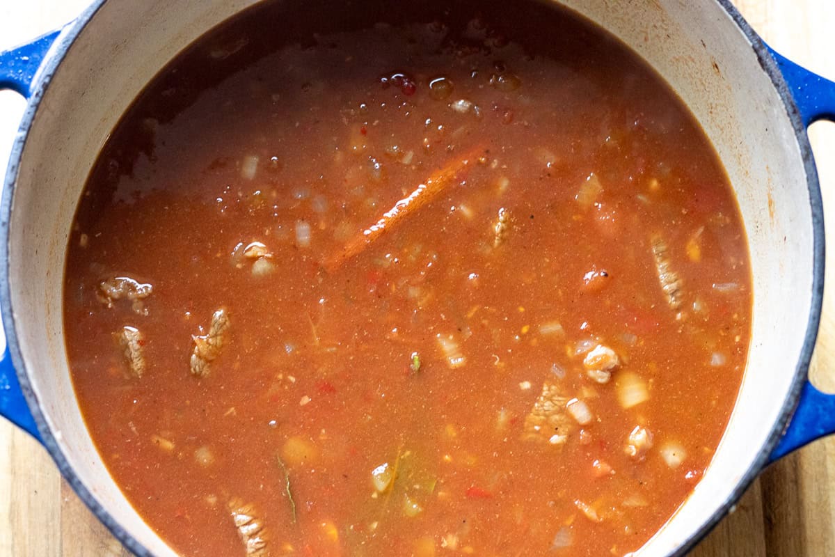 liquid is added to the pot