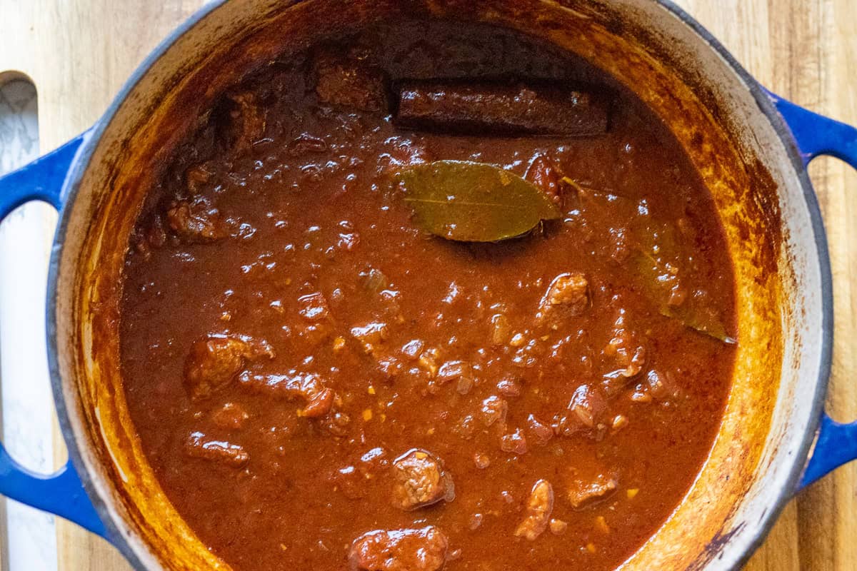 stew is cooked until the meat is tender