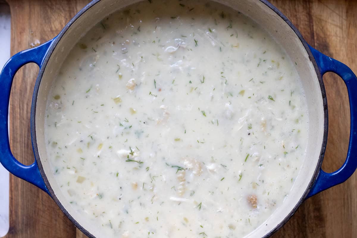 Chicken soup is thickened with avgolemeno sauce.