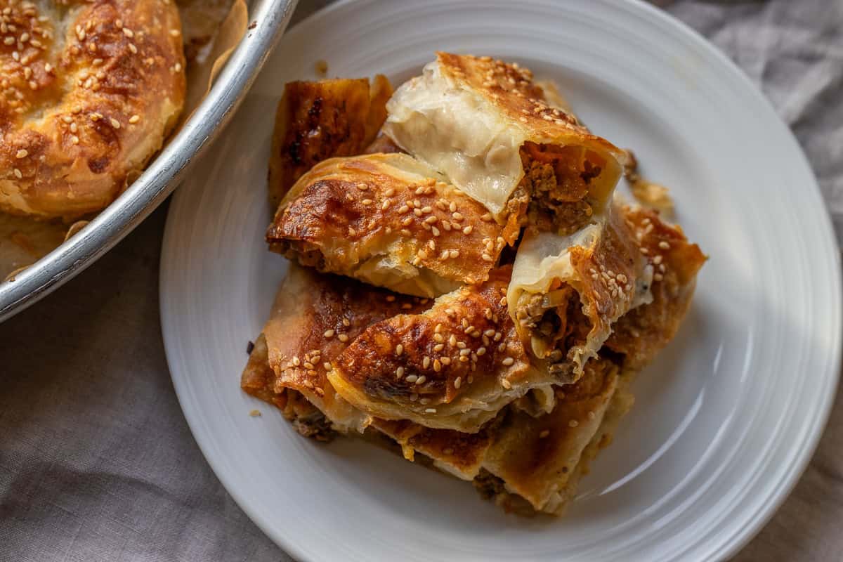 kol boregi - Turkish ar borek cut into bite sized pieces