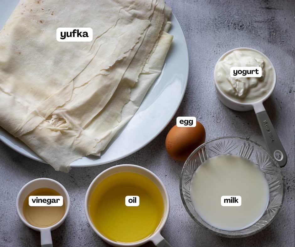 labelled picture of ingredients for kol borek