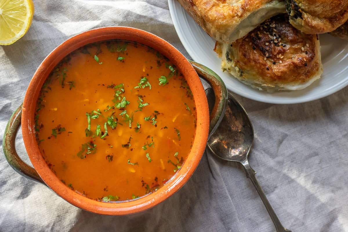 sehriye Corbasi paired with borek and lemon