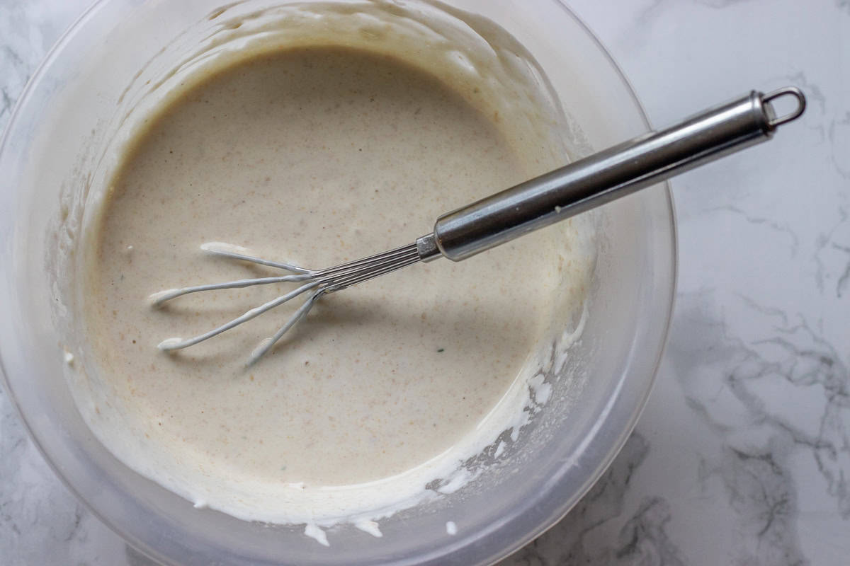 shawarma sauce ingredients are mixed in a bowl