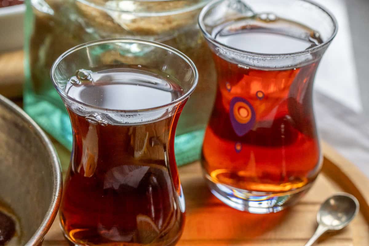 2 glasses of Turkish tea with different strength