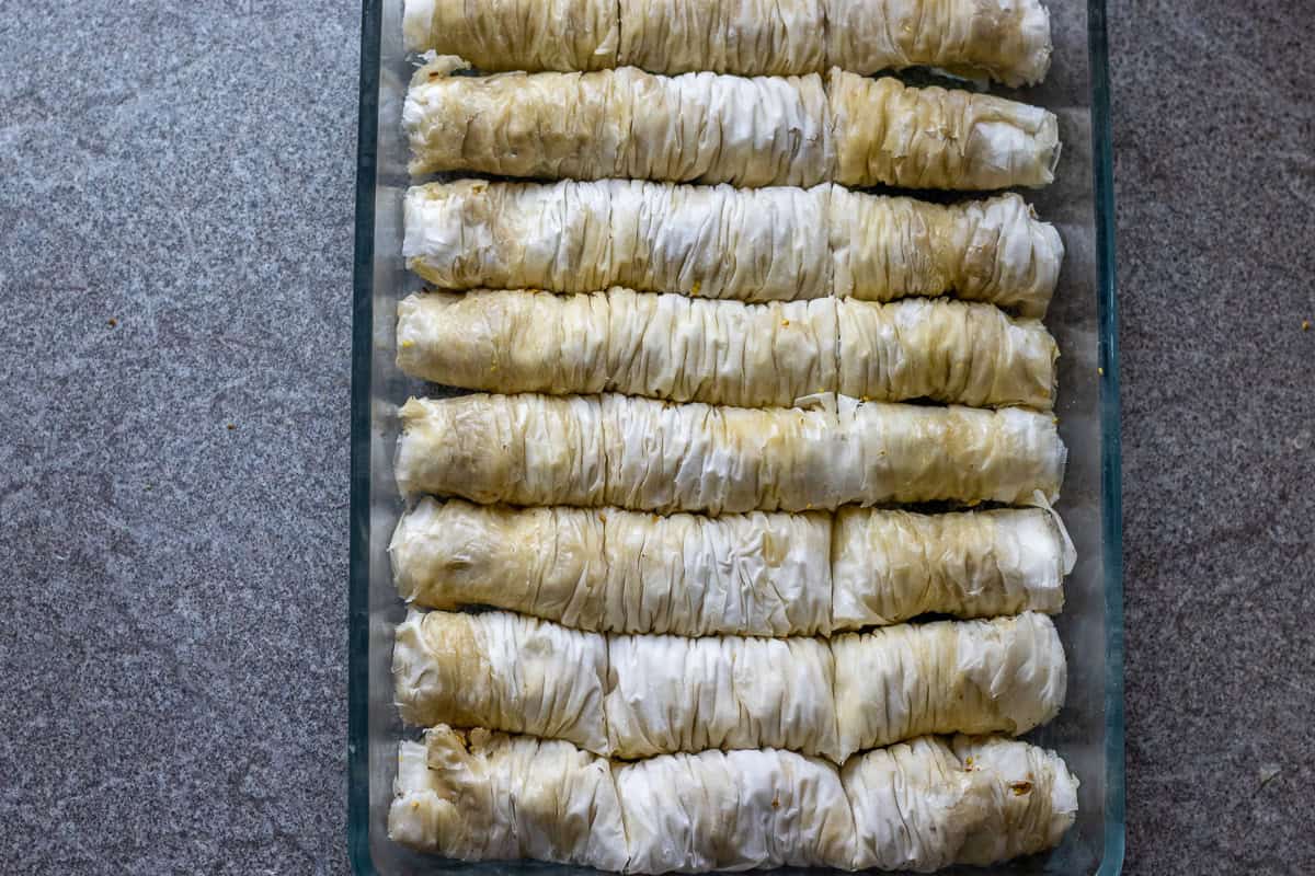 each baklava rolls are cut into 3 pieces