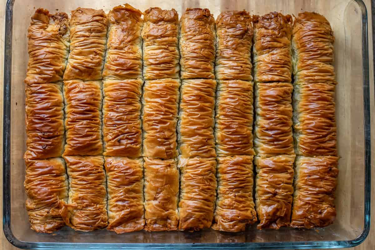 baklava rolls are baked until golden and crispy