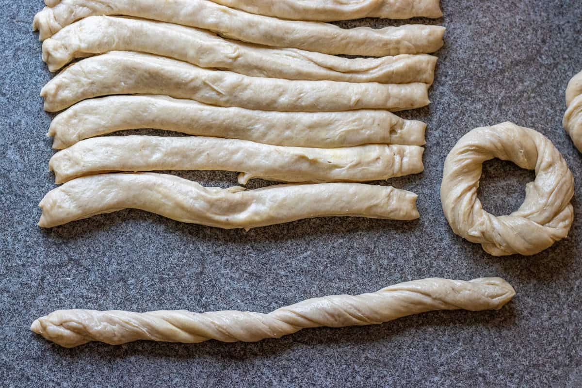 dough sticks shaped into bread rolls