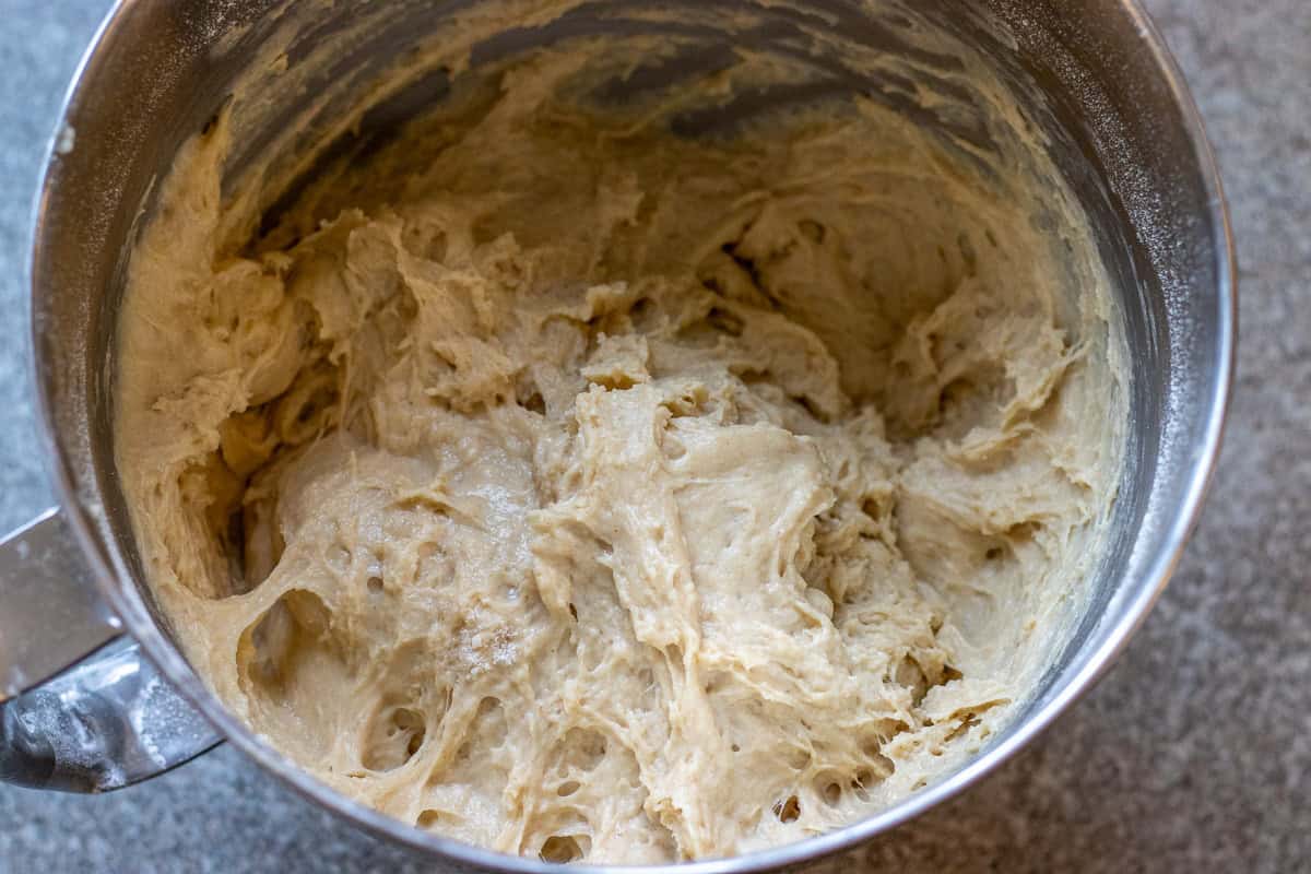 soft and sticky dough is formed