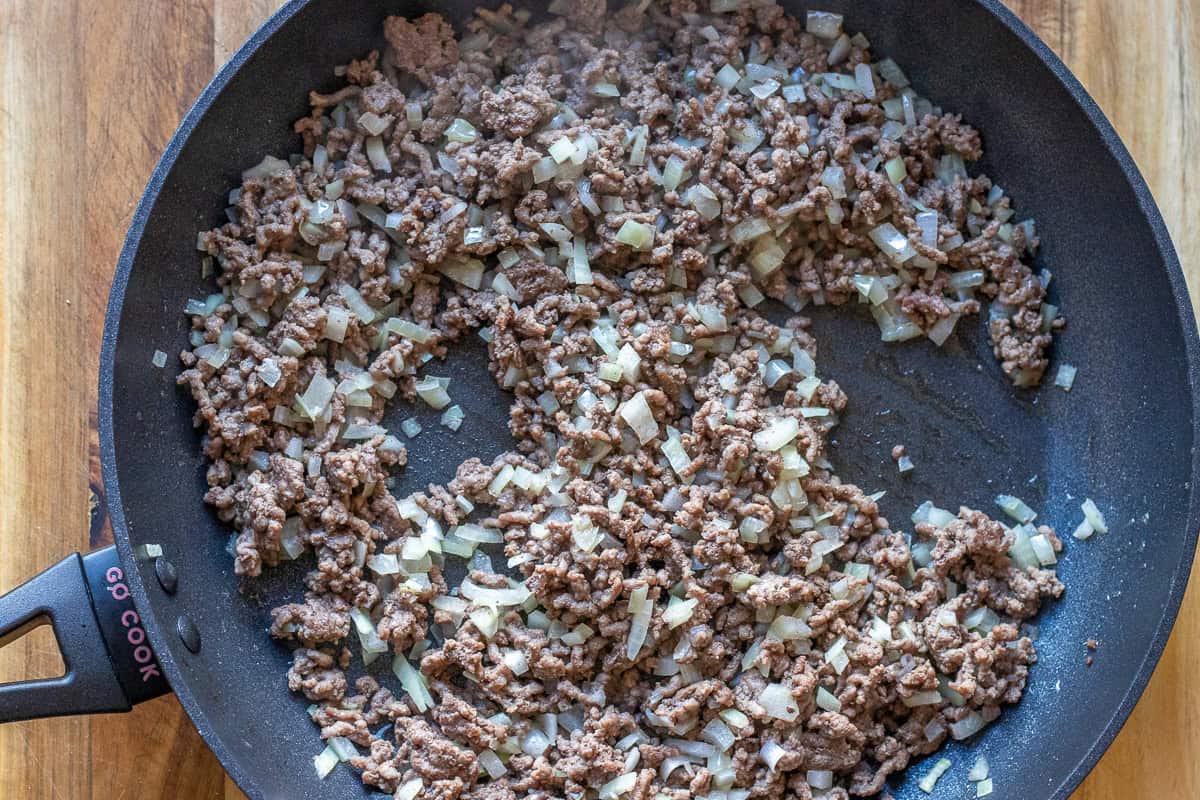 sautéing the onions with ground beef