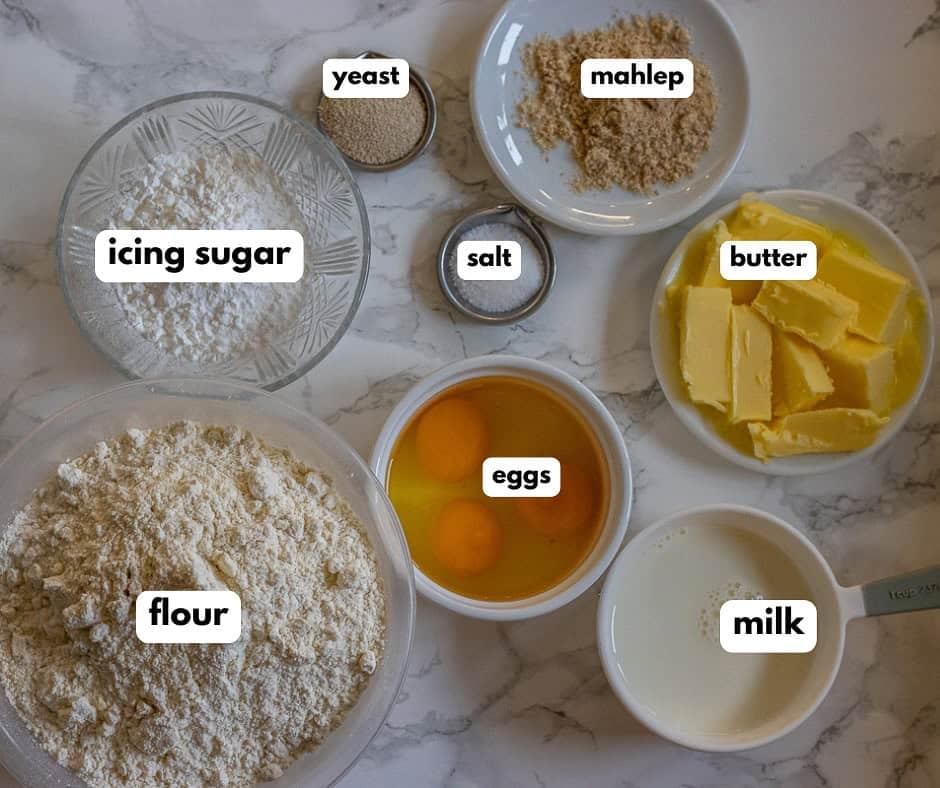 labelled picture of ingredients for paskalya coregi