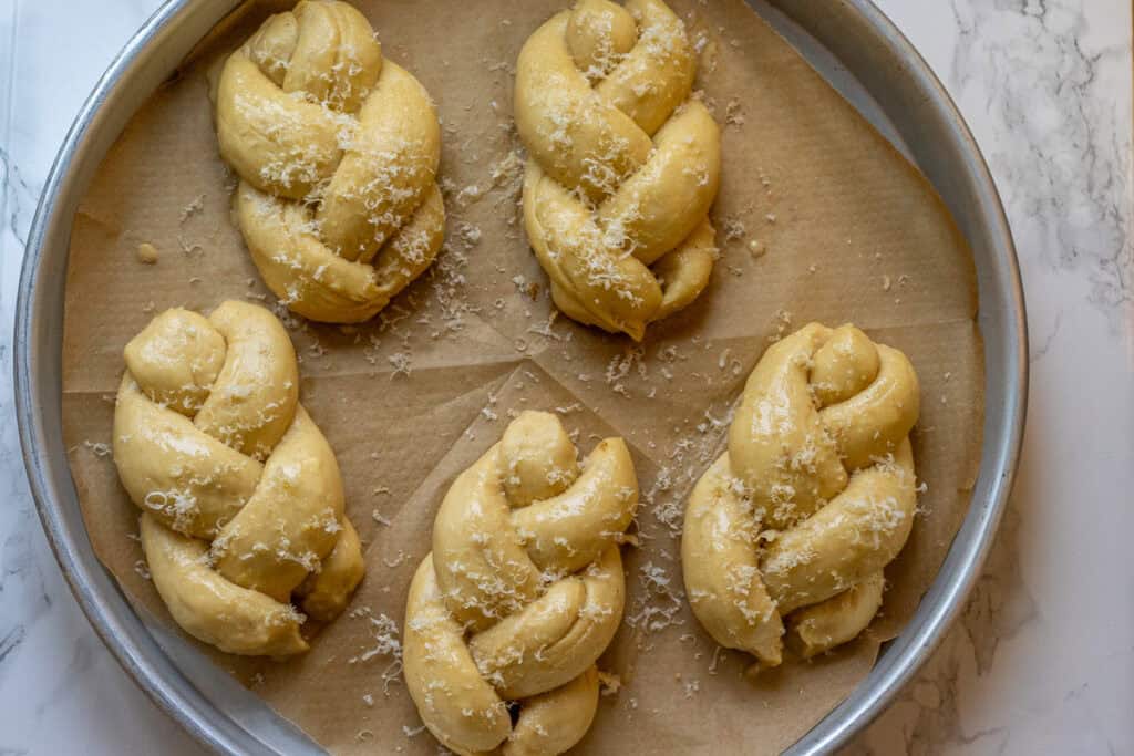 braided easter buns after second rise