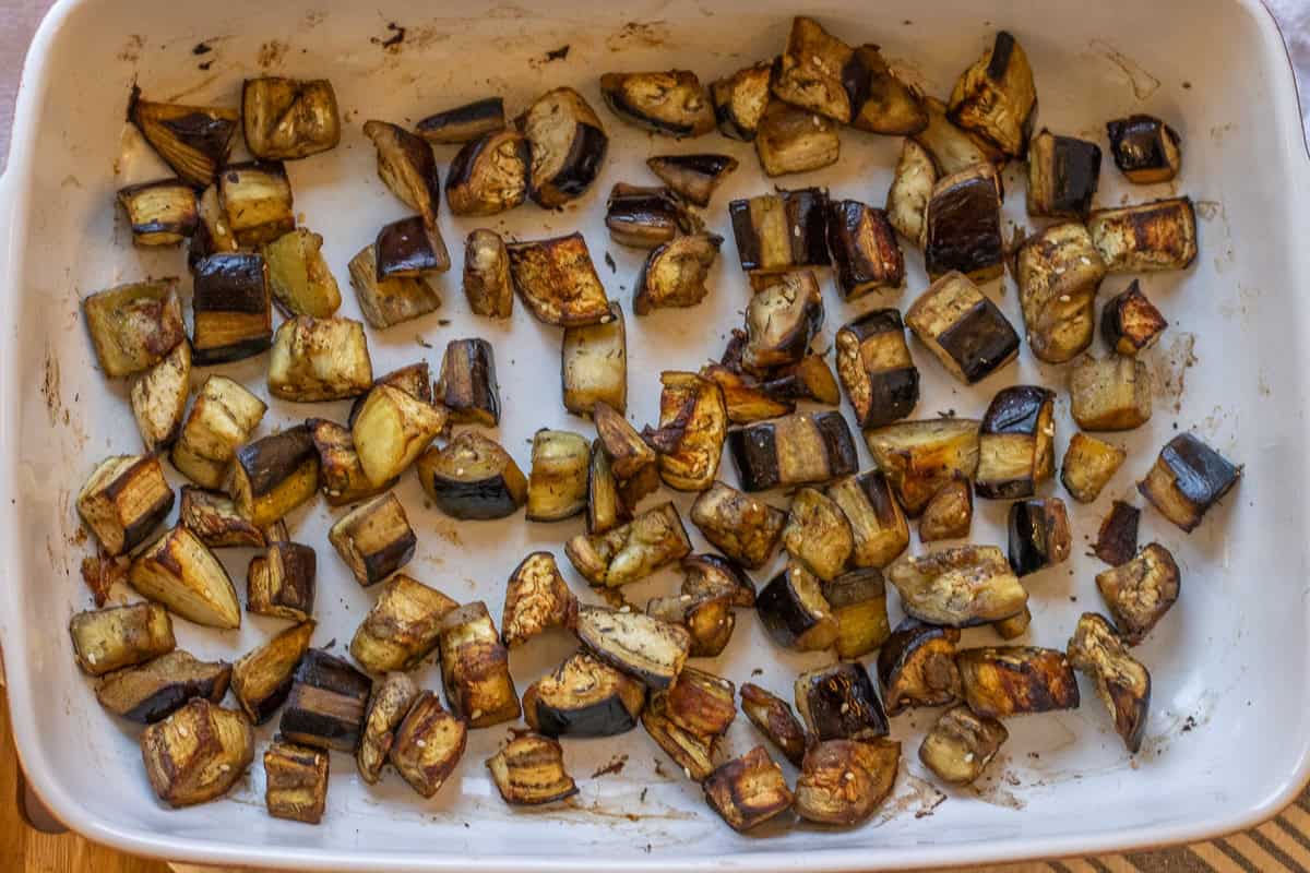 eggplants are roasted until golden and crispy