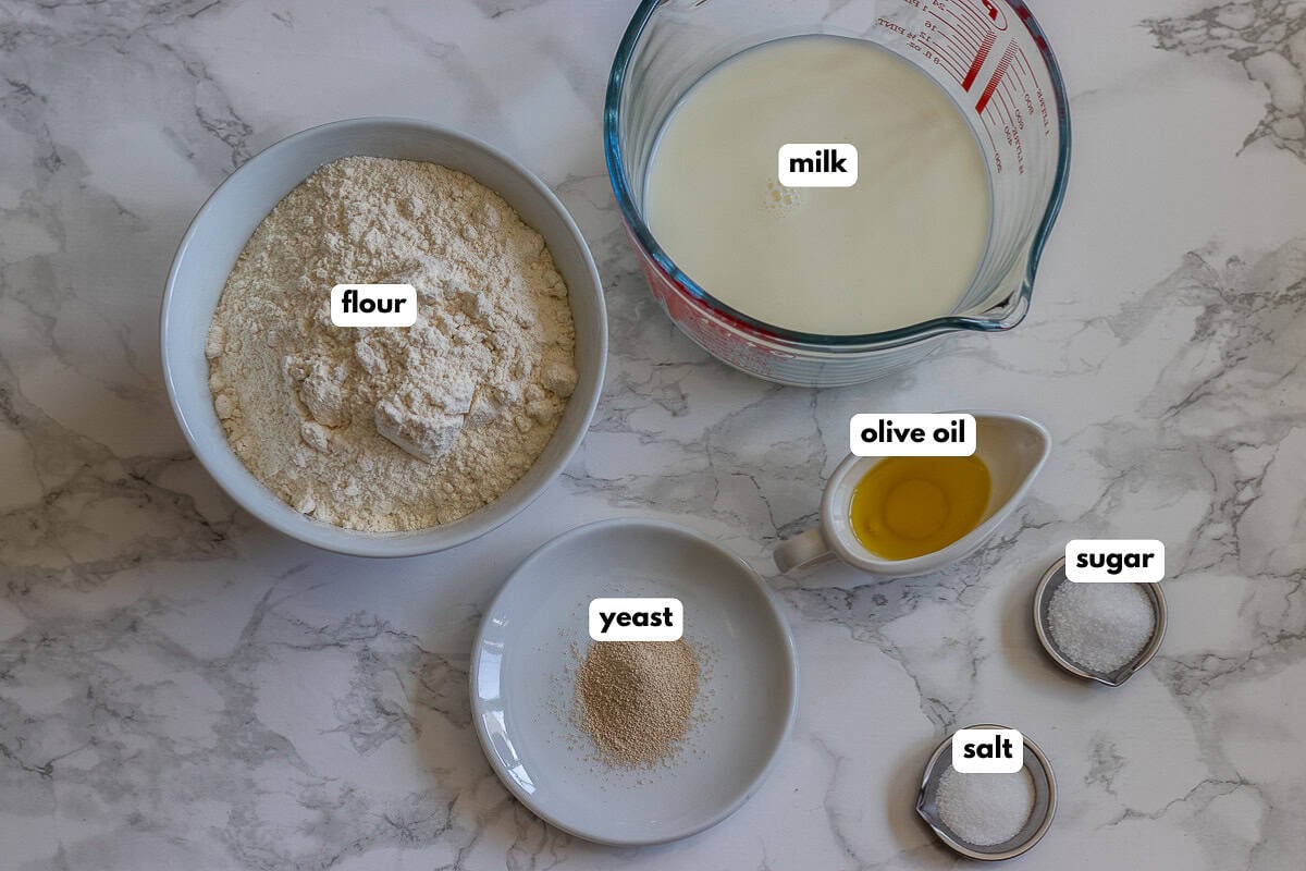 labelled picture of ingredients for biberli ekmek dough