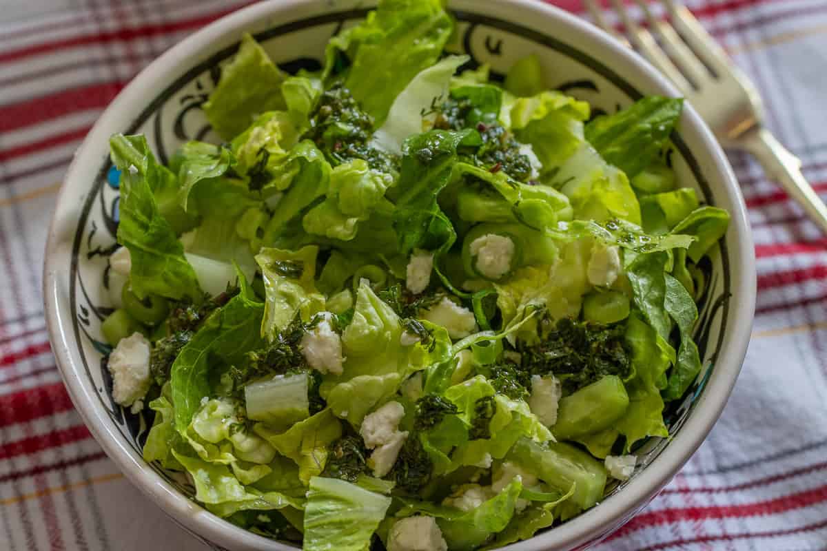 a portion of Maroulosalata served in a bowl