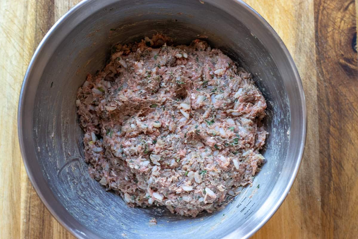 all kofte ingredients are mixed until combined