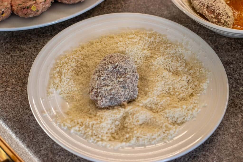 a meatball is drenched in panko