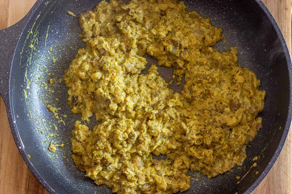 yogurt is added to roasted eggplants