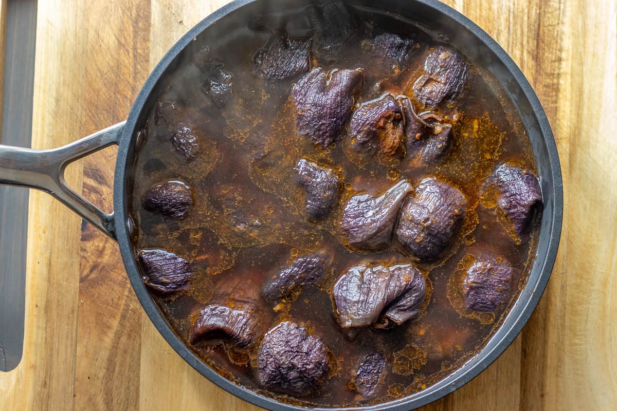 the pan is filled with cooking liquid