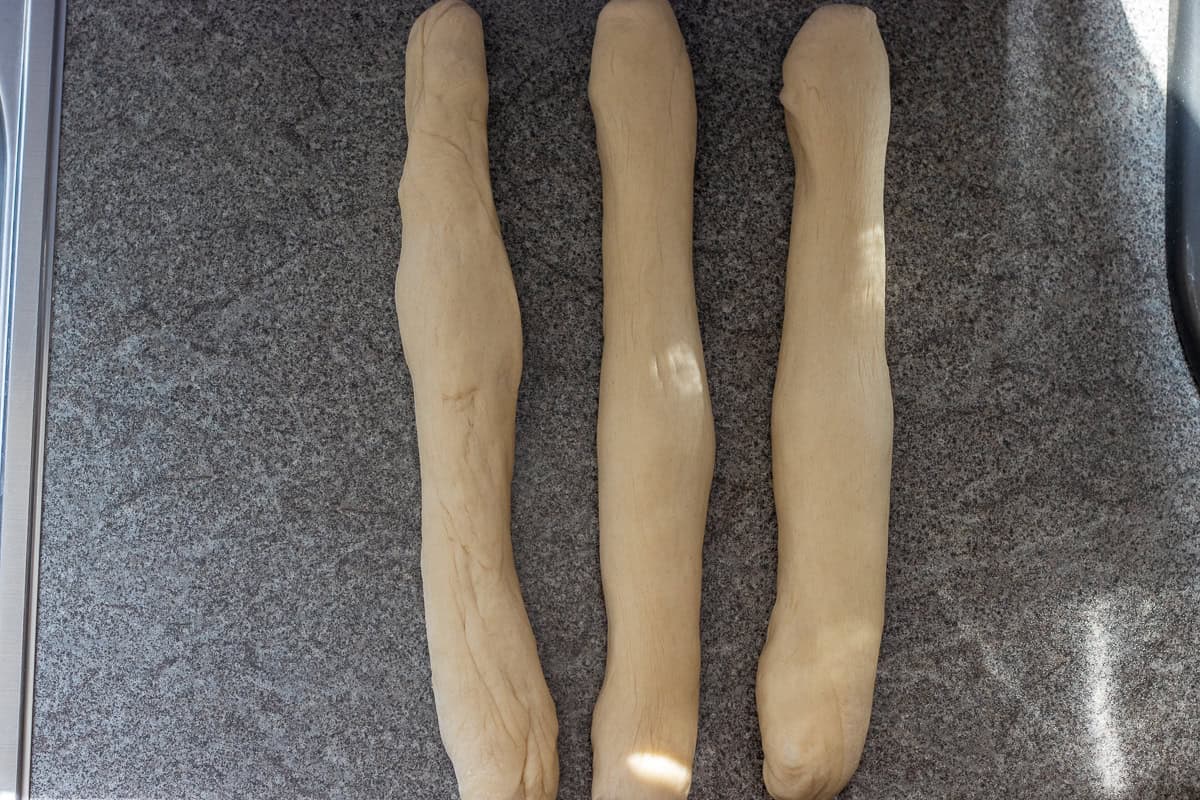 3 dough pieces turned into ropes