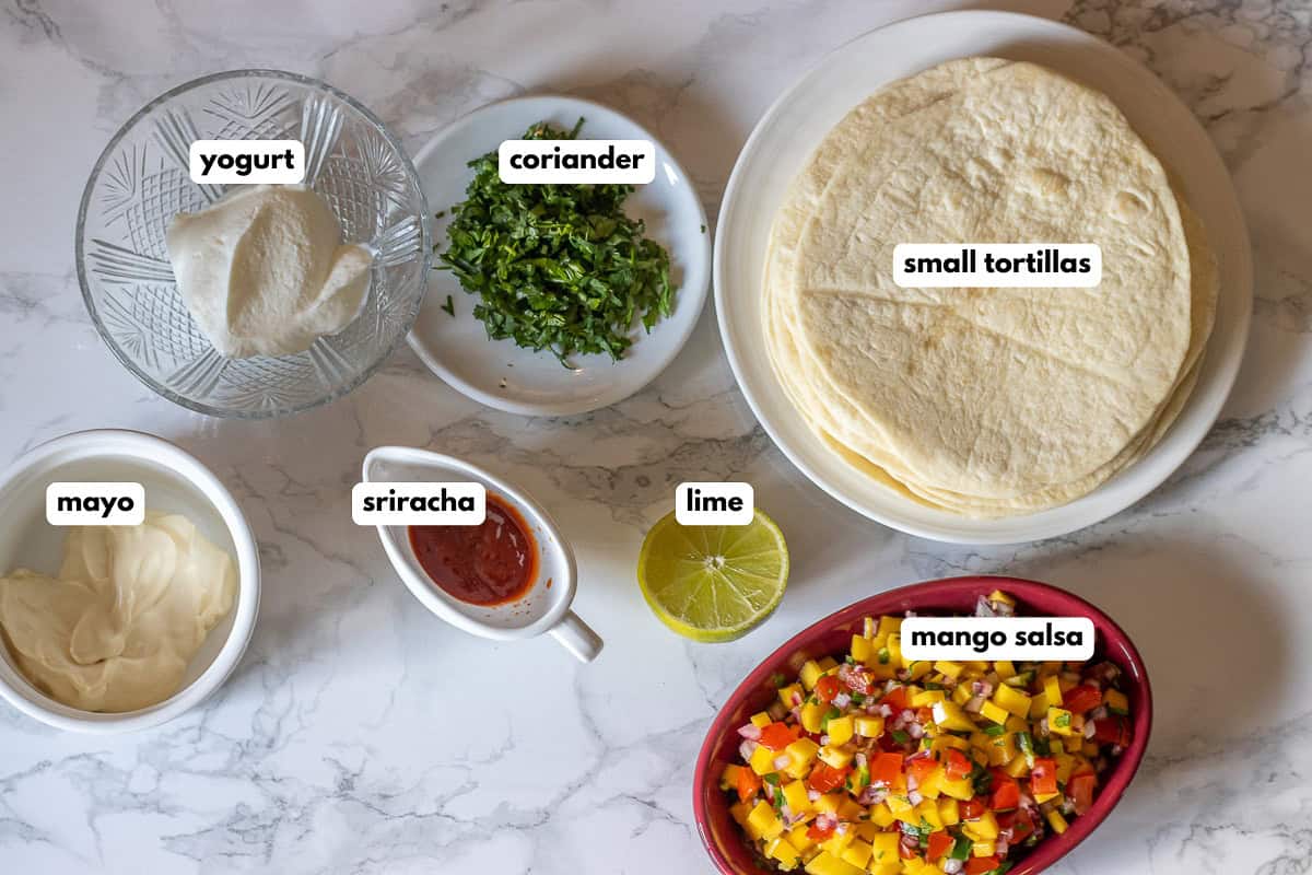 labelled picture of ingredients for fish taco sauce