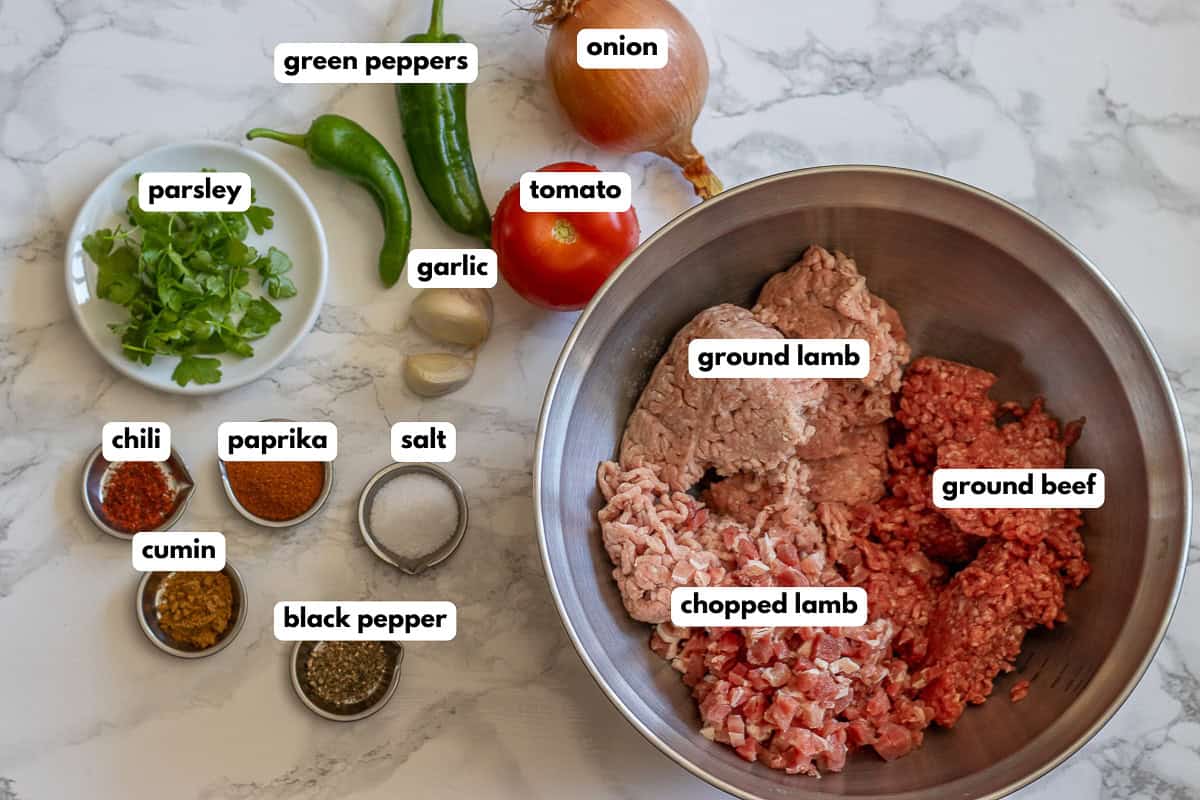 labelled picture of ingredients for Meatball mixture