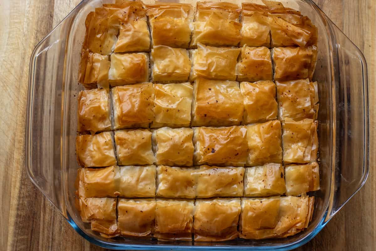 baklava is cooked until golden brown and crispy