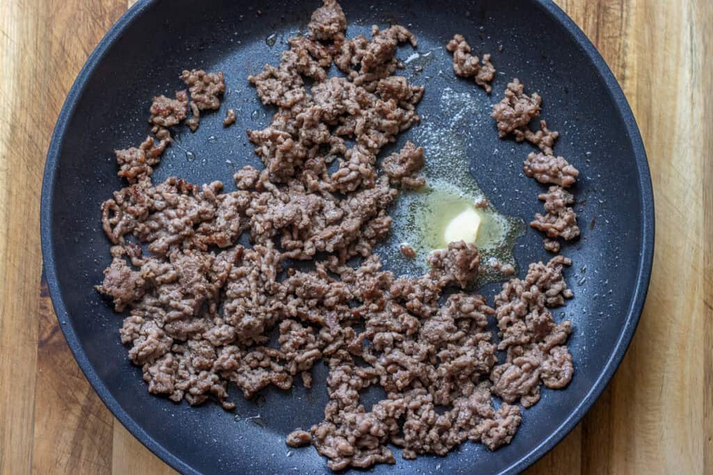 browning ground beef in a pan