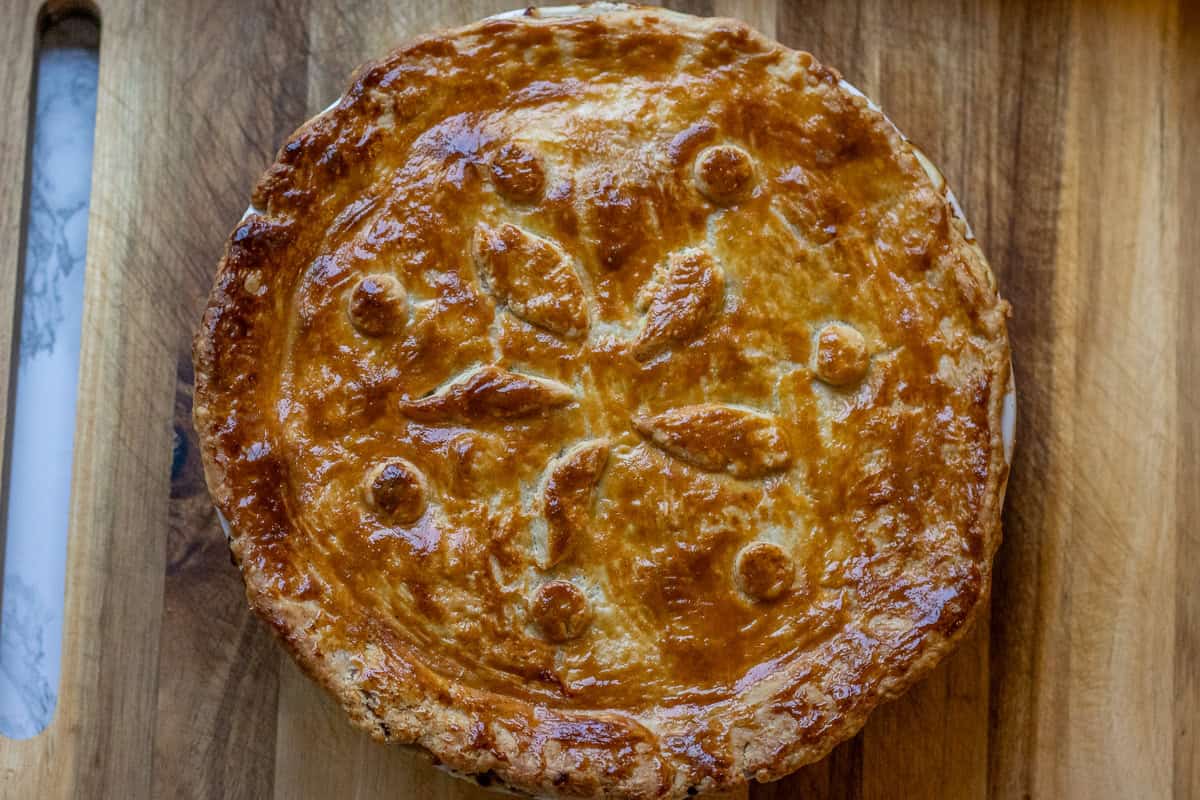 leftover turkey pot pie is baked until golden and crispy