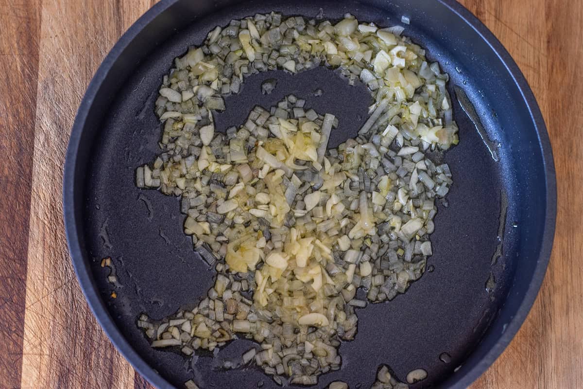 sauteing shallots and garlic with olive oil