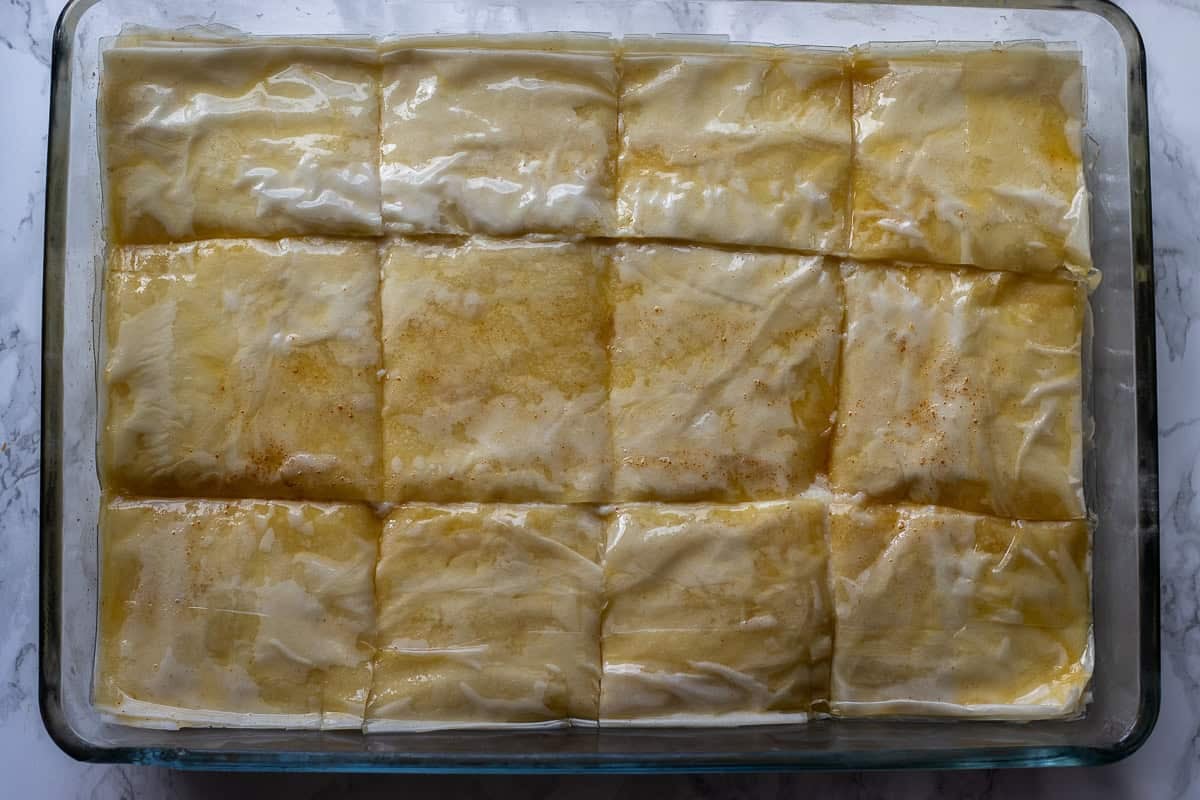 phyllo sheets are cut into 12 equal pieces