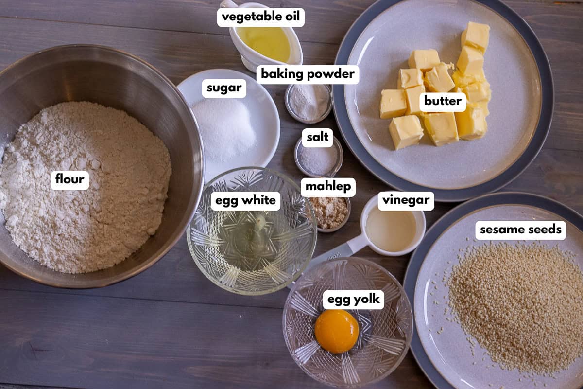 labelled picture of ingredients for kandil simidi recipe