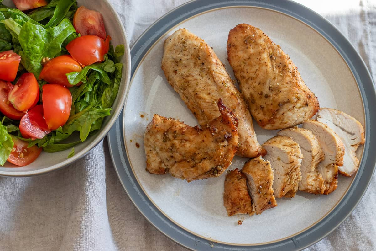 turkey tenderloin cooked in air fryer and served with salad