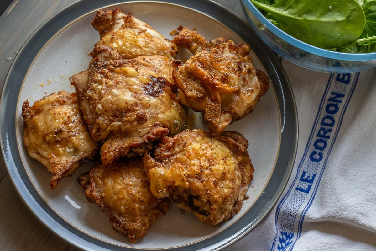 6 pieces of bone in chicken thighs cooked in an air fryer